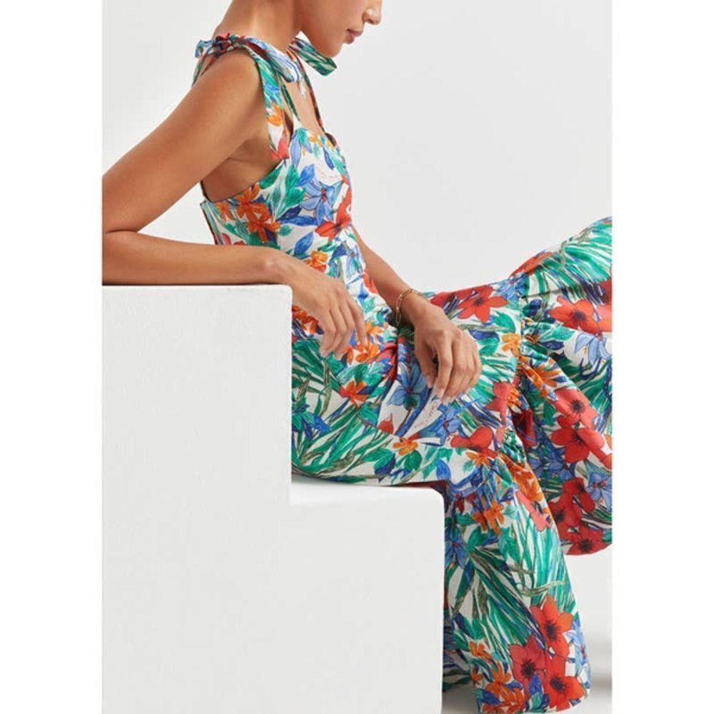 Cara Cara Multicolor Floral Midi Dress - Green, Red, Blue